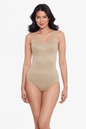 Women's Beige Back Wrap Tank Shapewear - Miraclesuit USA | ZM459195W2