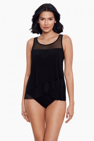 Women's Black Illusionists Mirage DD Cups Tankini Tops - Miraclesuit USA | QU465736M4