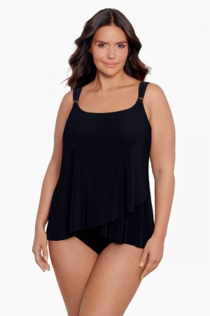 Women's Black Plus Size Razzle Dazzle Underwire Tankini Tops - Miraclesuit USA | KF157085M1