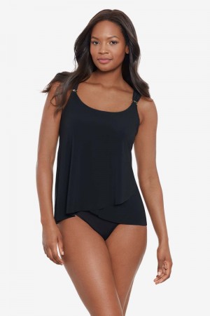 Women's Black Razzle Dazzle Underwire DD Cups Tankini Tops - Miraclesuit USA | ZE829742U5