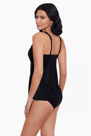Women's Black Surplice Underwire D DDd Cups Tankini Tops - Miraclesuit USA | MR036383Q5