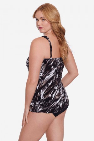 Women's Black / Brown Plus Size Tempest Mirage Tankini Tops - Miraclesuit USA | VQ825102B8