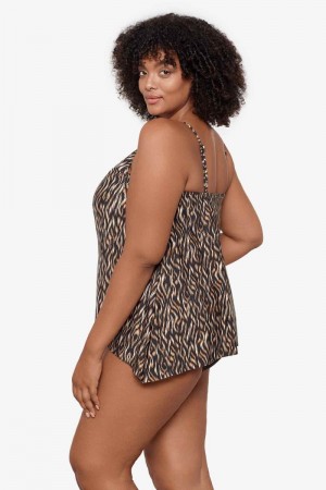 Women's Black / Multicolor Plus Size Topkapi Peephole Tankini Tops - Miraclesuit USA | KN726252I9