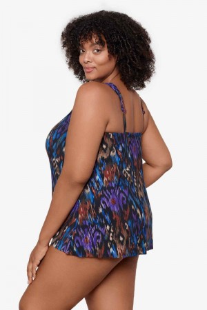 Women's Black / Multicolor Plus Size Tapiz Dazzle Tankini Tops - Miraclesuit USA | US359775Y3