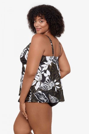Women's Black / Multicolor Plus Size Elle Dorado Love Knot Tankini Tops - Miraclesuit USA | SU390939M3