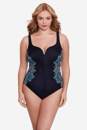 Women's Black / Multicolor Plus Size Precioso Temptress One Piece - Miraclesuit USA | QQ753715D3