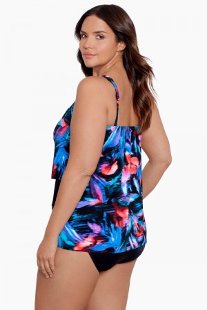 Women's Black / Multicolor Plus Size Fuego Floral Mirage Tankini Tops - Miraclesuit USA | MS333293K2