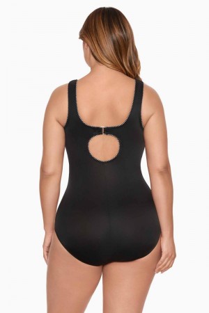 Women's Black / White Plus Size Colorblock Touche One Piece - Miraclesuit USA | EZ090929L6