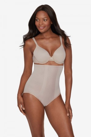 Women's Brown Hi Waist Brief Firm Control Shapewear - Miraclesuit USA | QE506250P4