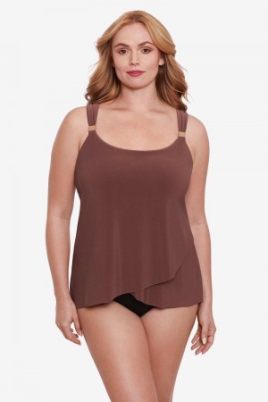 Women's Brown Plus Size Razzle Dazzle Underwire Tankini Tops - Miraclesuit USA | YZ705300J1