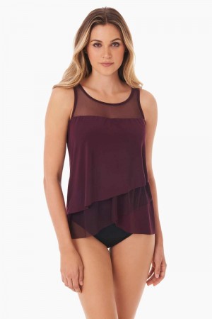 Women's Dark Red Illusionists Mirage Tankini Tops - Miraclesuit USA | EL990709U1