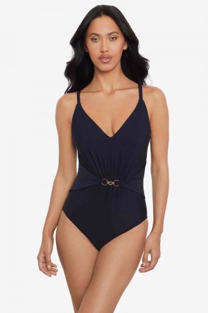 Women's Navy Chain Link Gianna One Piece - Miraclesuit USA | TN099899O7