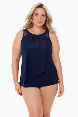 Women's Navy Plus Size Illusionists Ursula Underwire Tankini Tops - Miraclesuit USA | BX424962F2
