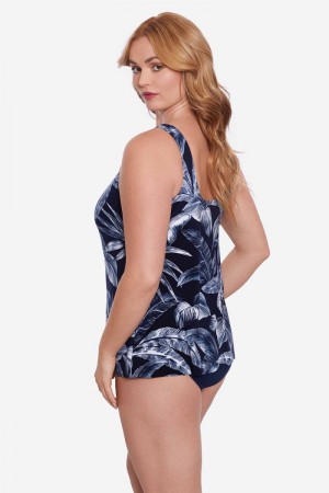 Women's Navy Plus Size Tropica Toile Ursula Tankini Tops - Miraclesuit USA | ZF895419Q0