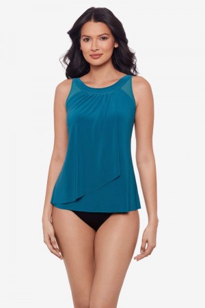 Women's Turquoise Illusionists Ursula DD Cups Tankini Tops - Miraclesuit USA | TI629572K1