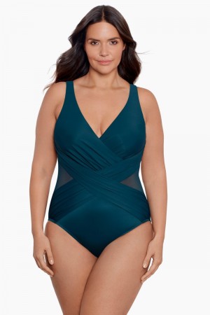 Women's Turquoise Plus Size Crossover One Piece - Miraclesuit USA | CC035793I8