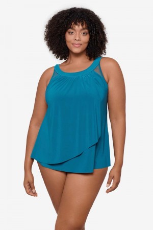 Women's Turquoise Plus Size Illusionists Ursula Underwire Tankini Tops - Miraclesuit USA | NO705050C4