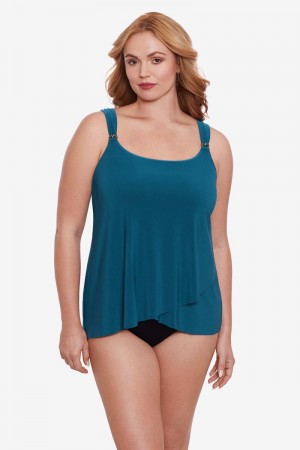 Women's Turquoise Plus Size Razzle Dazzle Underwire Tankini Tops - Miraclesuit USA | VM845494Q2