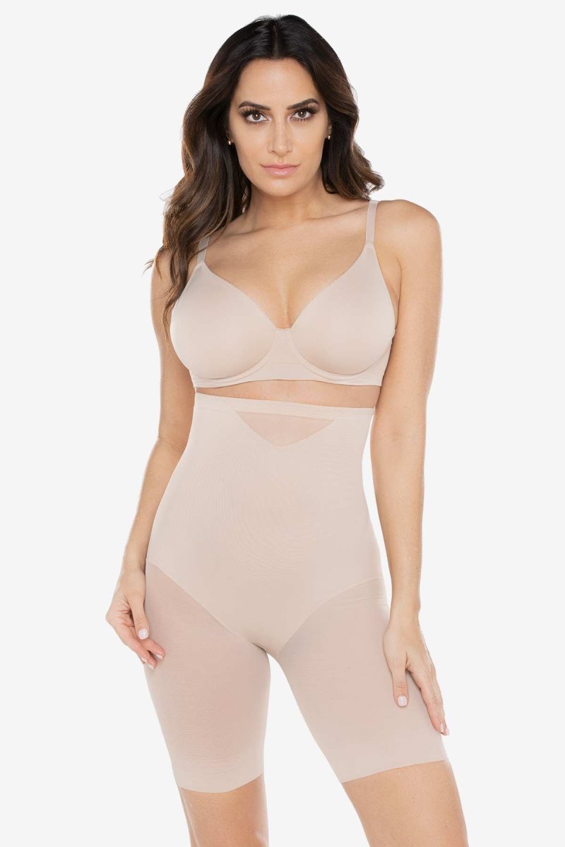 Women's Beige Extra Firm Sexy Sheer Shaping Hi Waist Thigh Slimmer Shapewear - Miraclesuit USA | LE902430Z9
