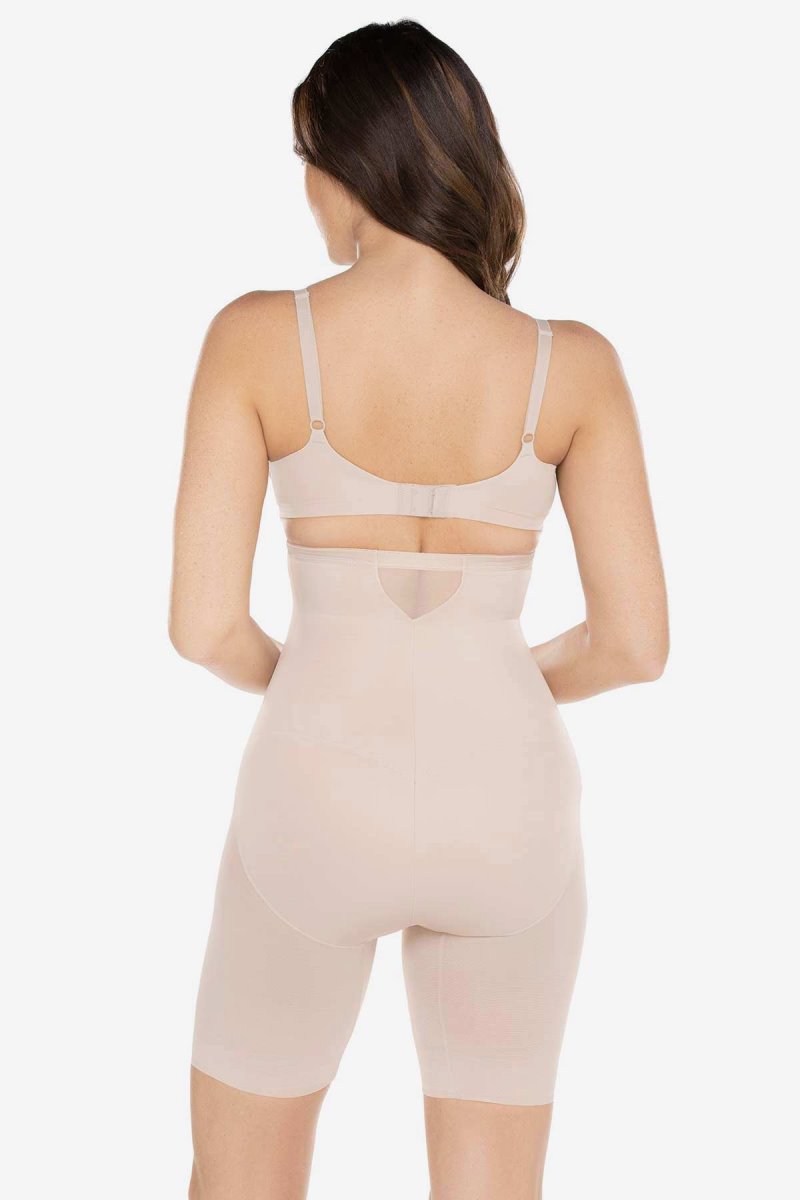 Women's Beige Extra Firm Sexy Sheer Shaping Hi Waist Thigh Slimmer Shapewear - Miraclesuit USA | LE902430Z9