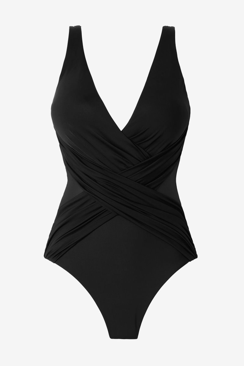 Women's Black Crossover With Mesh One Piece - Miraclesuit USA | CO605020D0