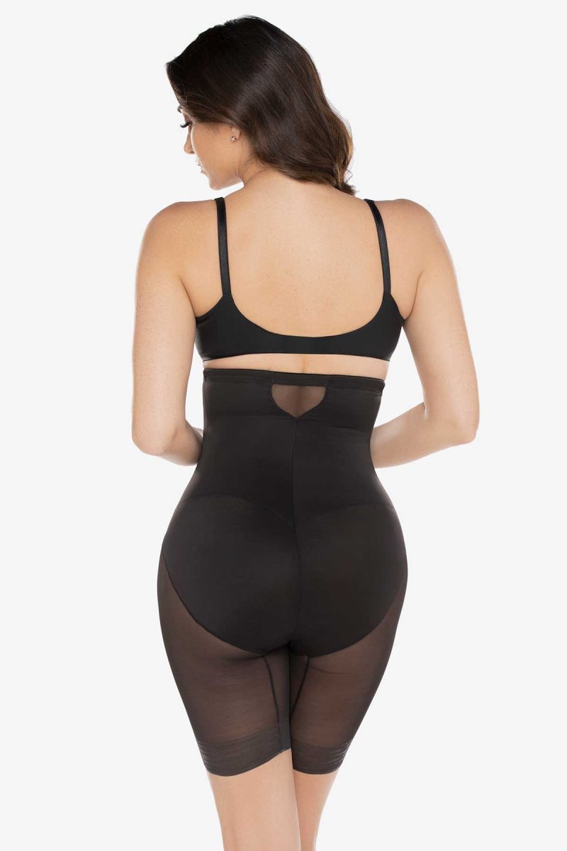 Women's Black Extra Firm Sexy Sheer Shaping Hi Waist Thigh Slimmer Shapewear - Miraclesuit USA | RZ356545N4