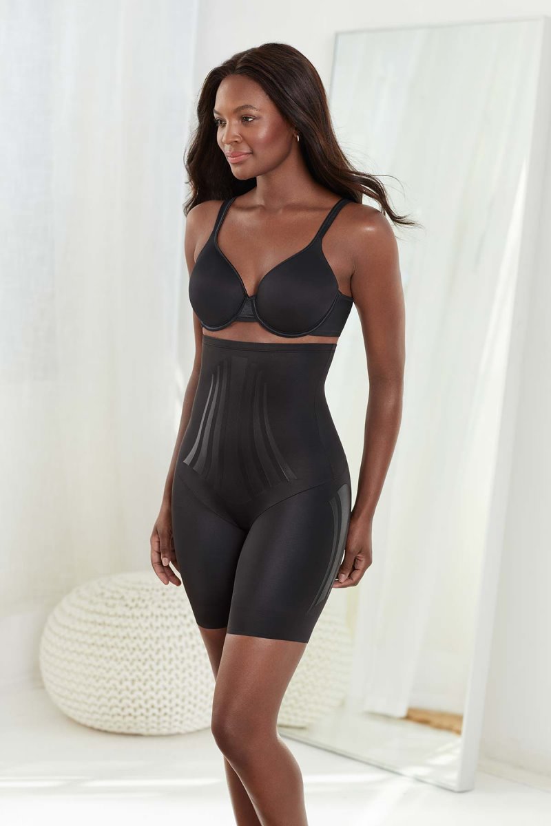 Women's Black Lycra Fit Sense High Waist Long Leg Thigh Slimmer Shapewear - Miraclesuit USA | YR965276E6