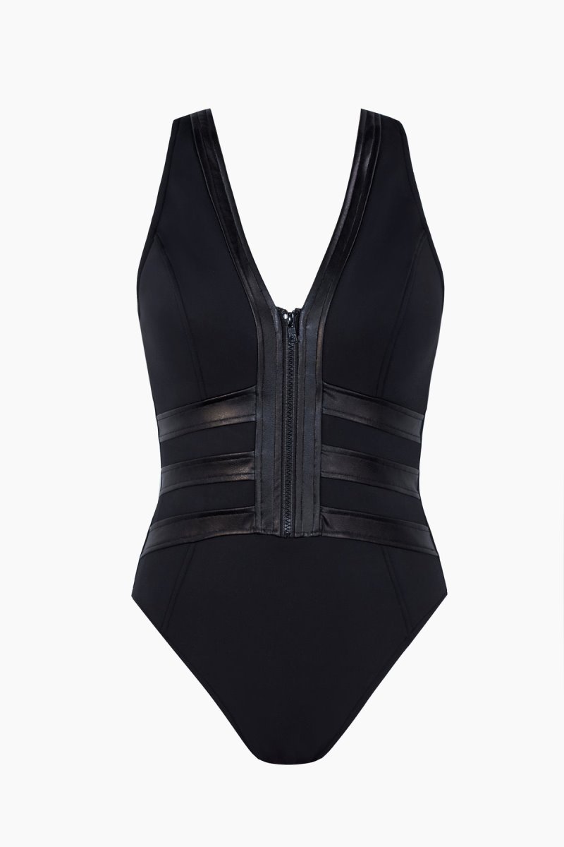 Women's Black Moto Chic Sean One Piece - Miraclesuit USA | IK496439V6