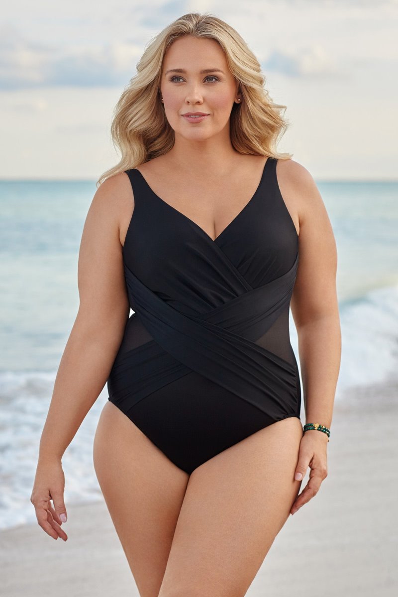 Women\'s Black Plus Size Crossover One Piece - Miraclesuit USA | YY864916Y5