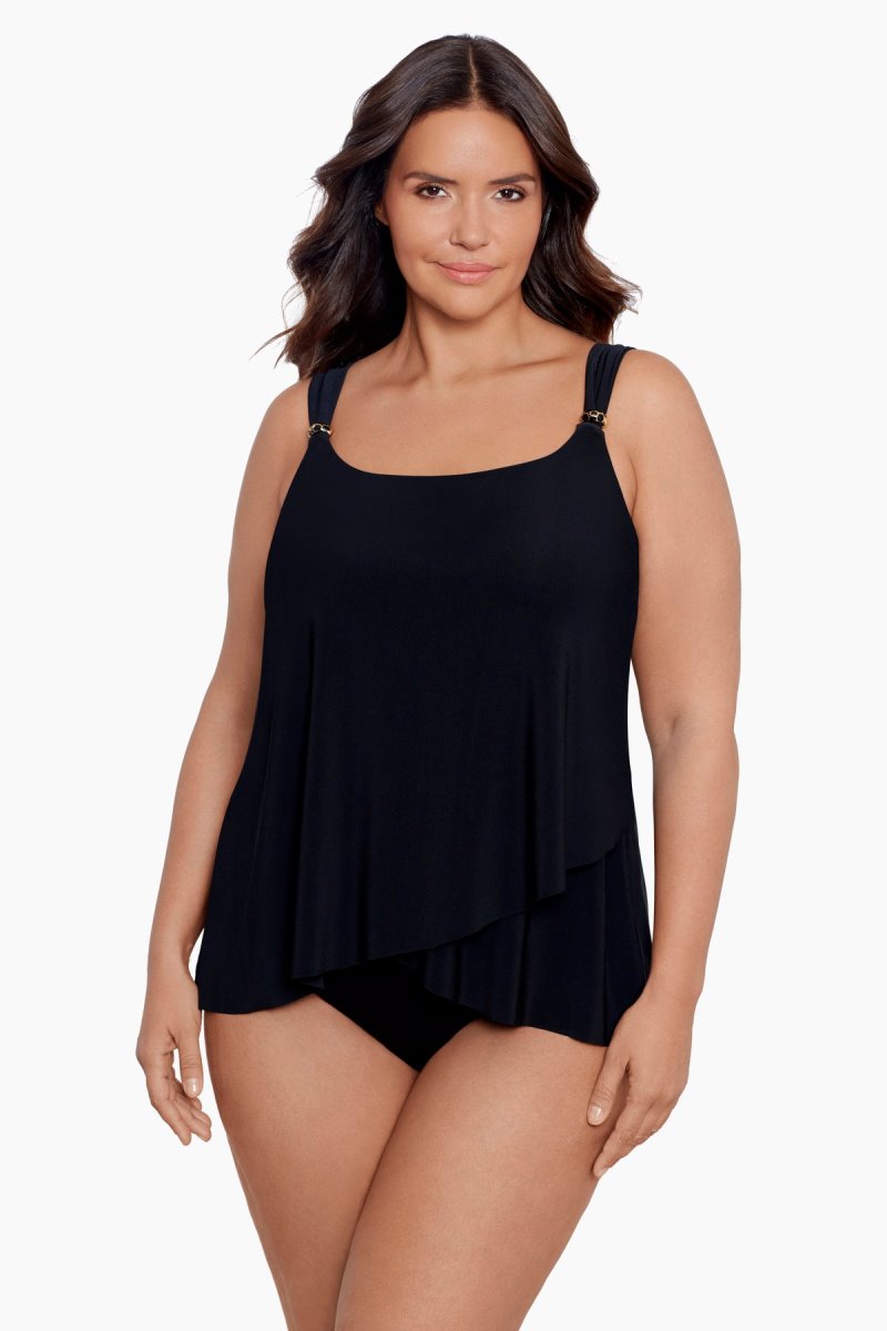 Women\'s Black Plus Size Razzle Dazzle Underwire Tankini Tops - Miraclesuit USA | KF157085M1