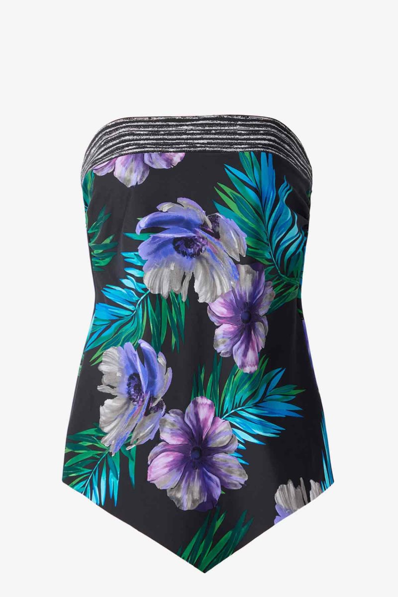 Women's Black / Multicolor Flora Aura Hankini Tankini Tops - Miraclesuit USA | EG879497S6