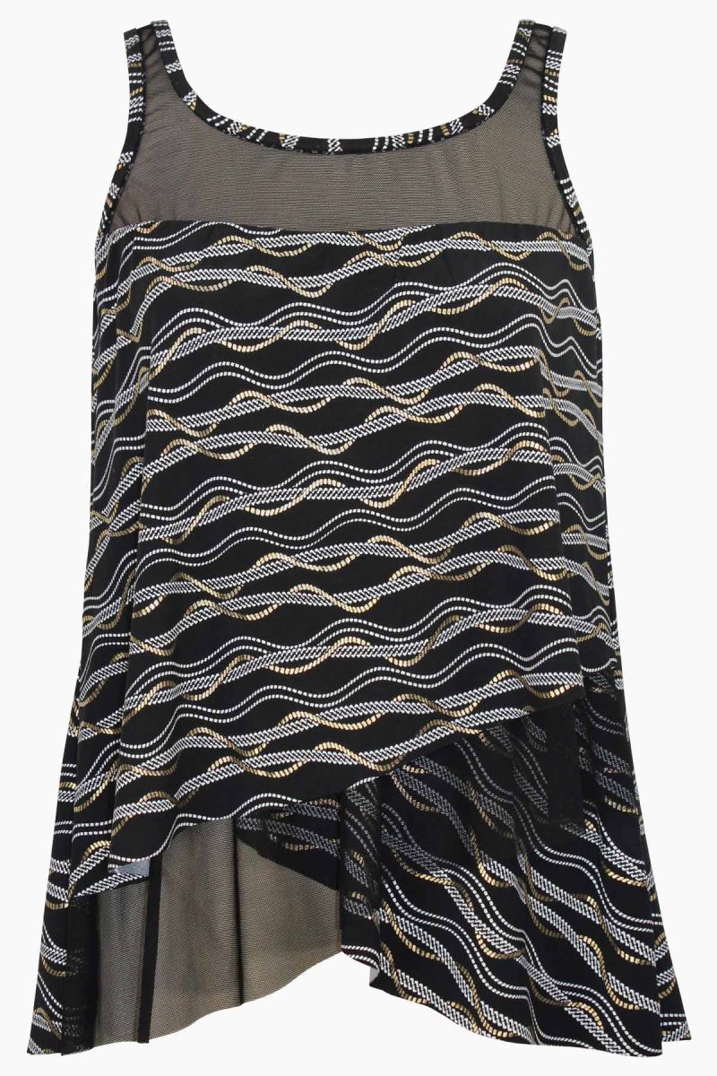Women's Black / Multicolor Linked In Mirage DD Cups Tankini Tops - Miraclesuit USA | WV752285J9