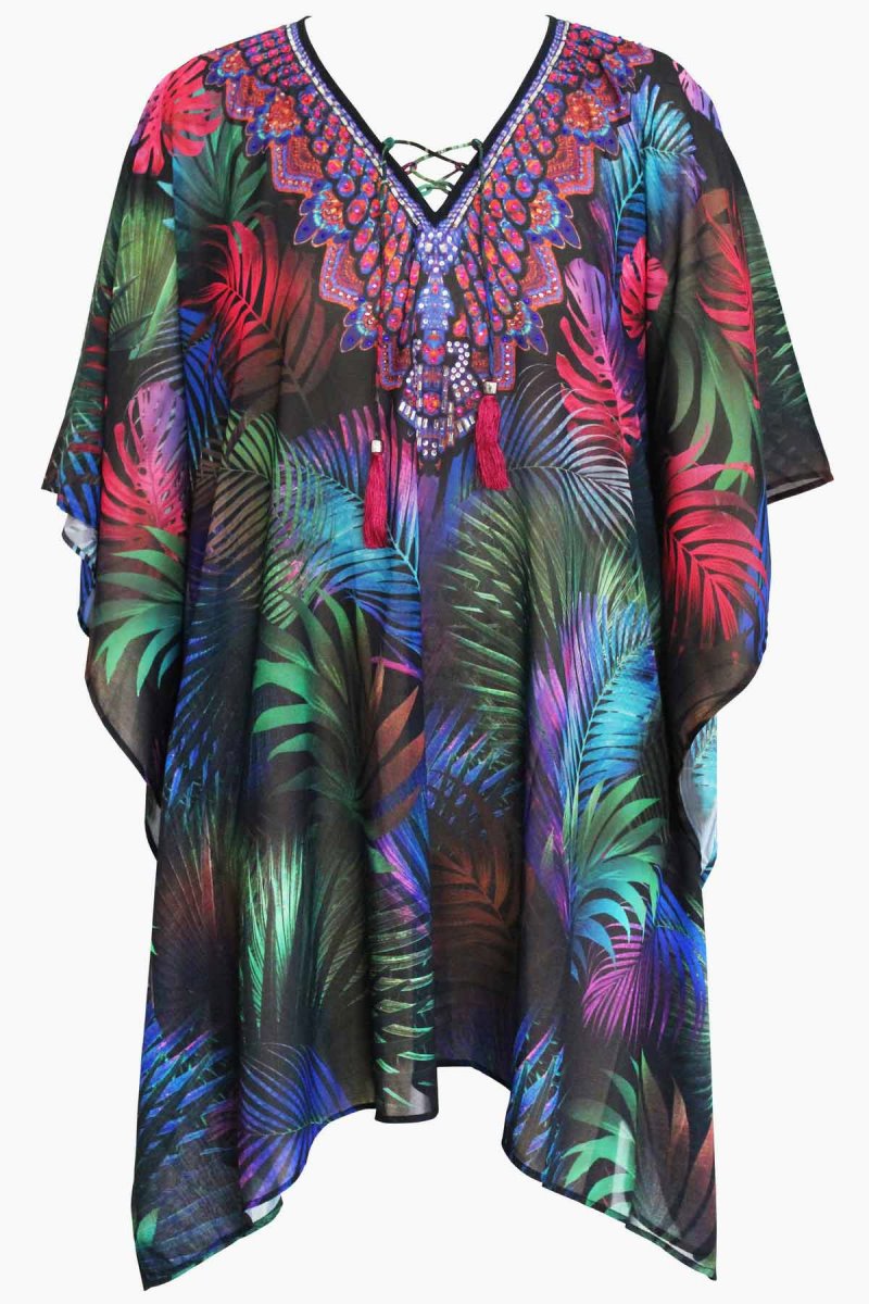 Women's Black / Multicolor Pixel Palmas Caftan Cover Ups - Miraclesuit USA | ZB290869Y7