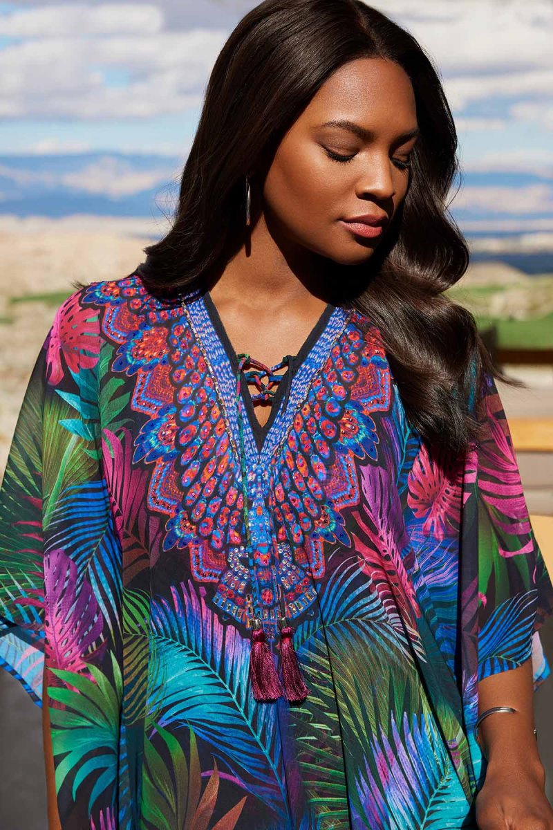 Women's Black / Multicolor Pixel Palmas Caftan Cover Ups - Miraclesuit USA | ZB290869Y7