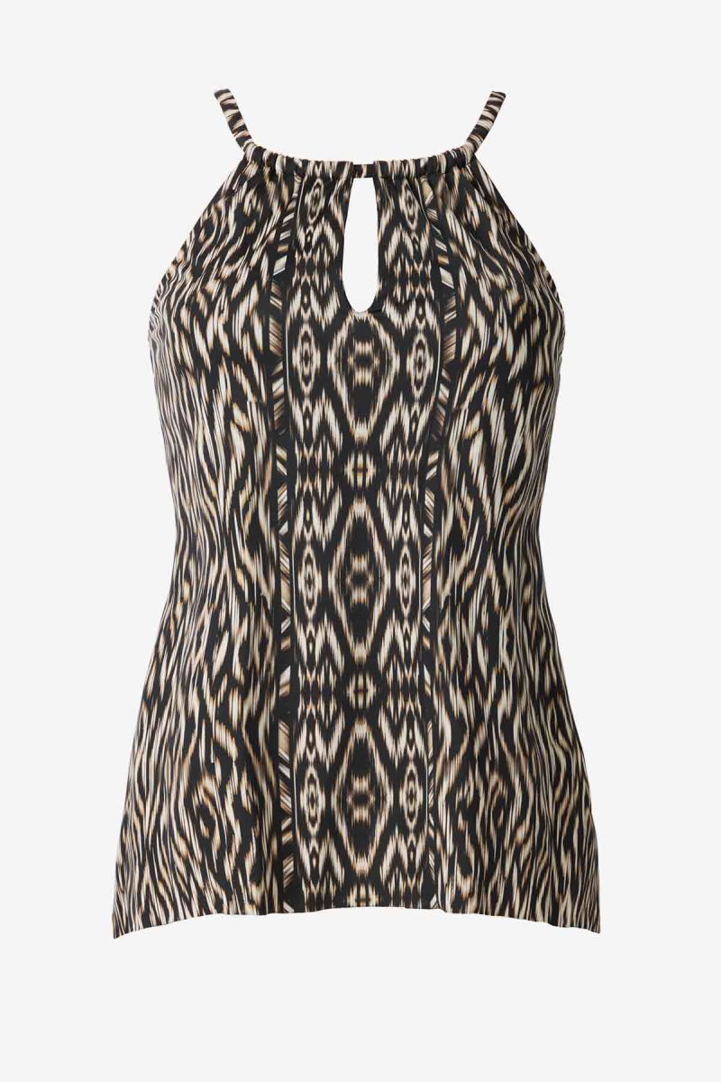 Women's Black / Multicolor Plus Size Topkapi Peephole Tankini Tops - Miraclesuit USA | KN726252I9