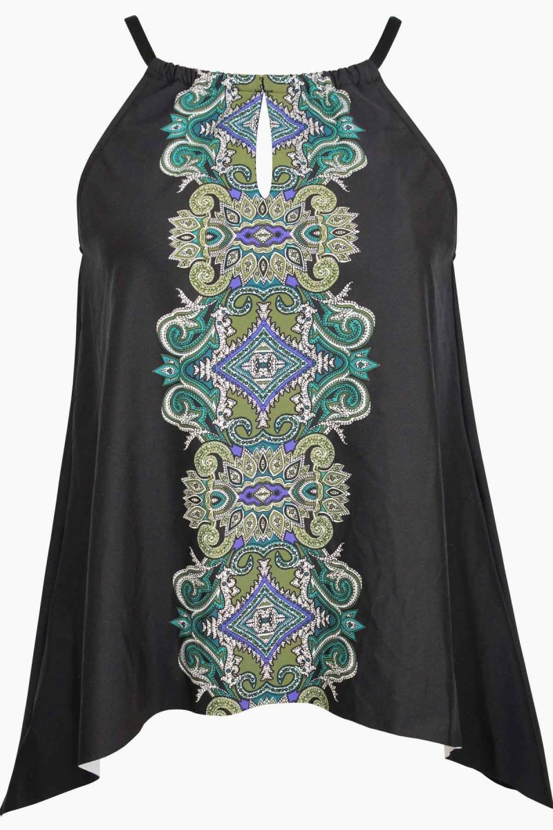 Women's Black / Multicolor Precioso Peephole Tankini Tops - Miraclesuit USA | XJ439433K7