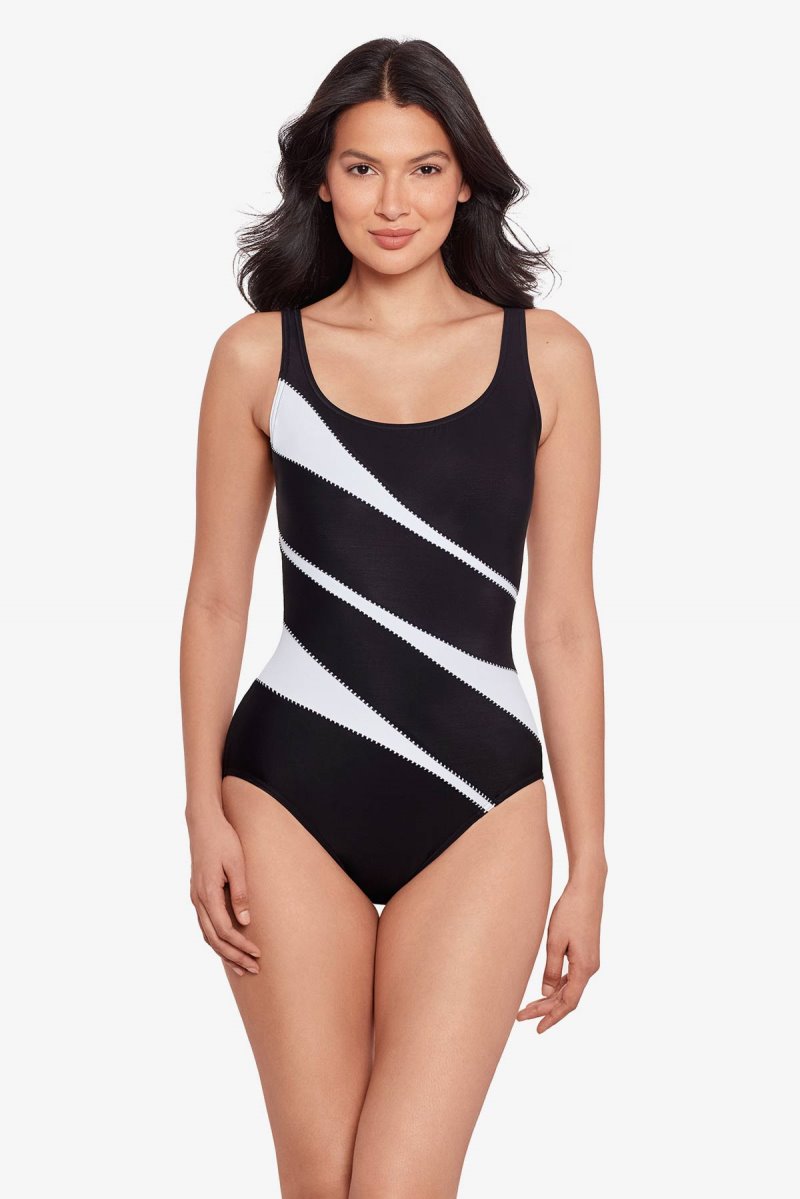 Women\'s Black / White Colorblock Helix DD Cups One Piece - Miraclesuit USA | GU545824I1