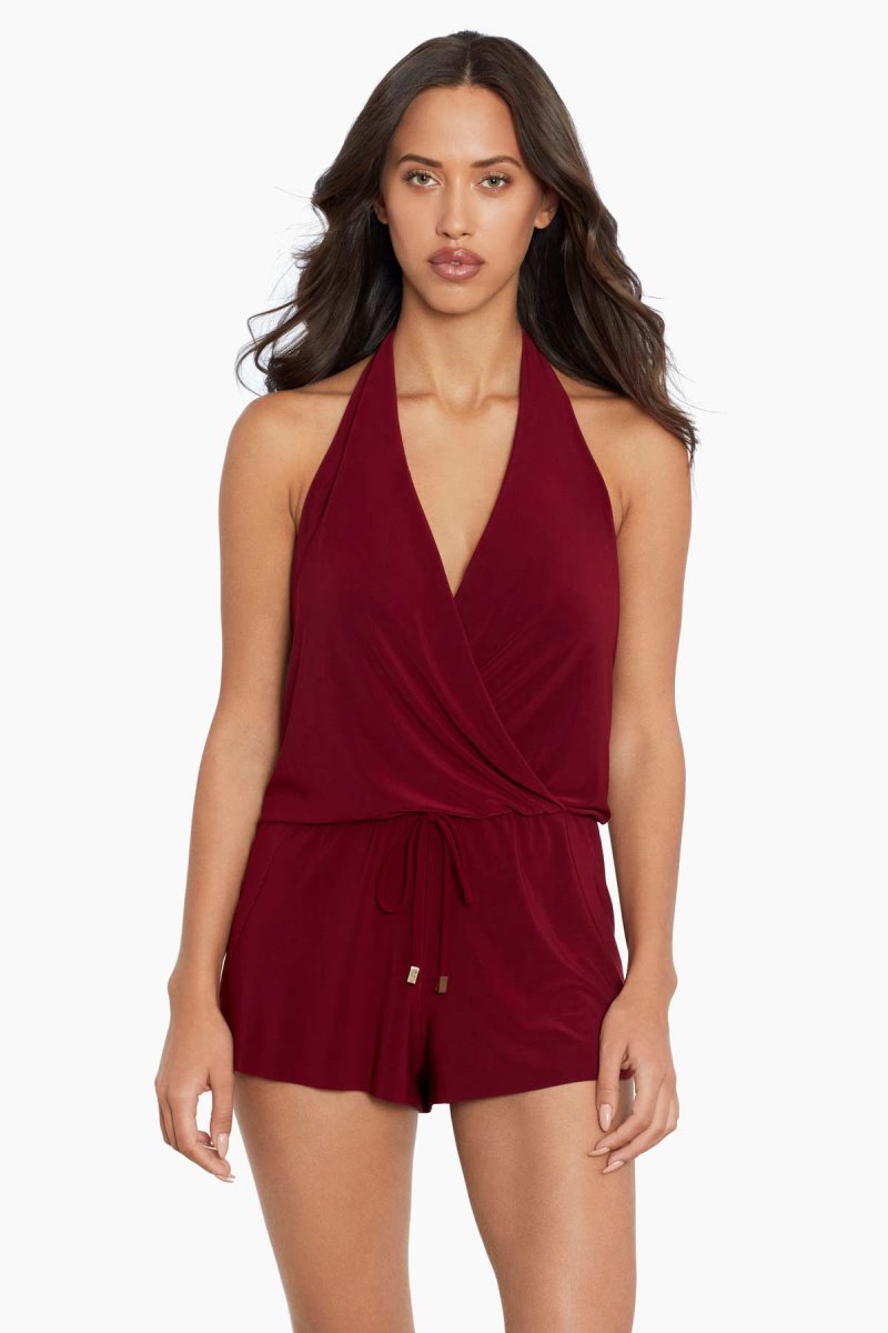 Women's Dark Red Bianca One Piece Romper - Miraclesuit USA | CX324672P7
