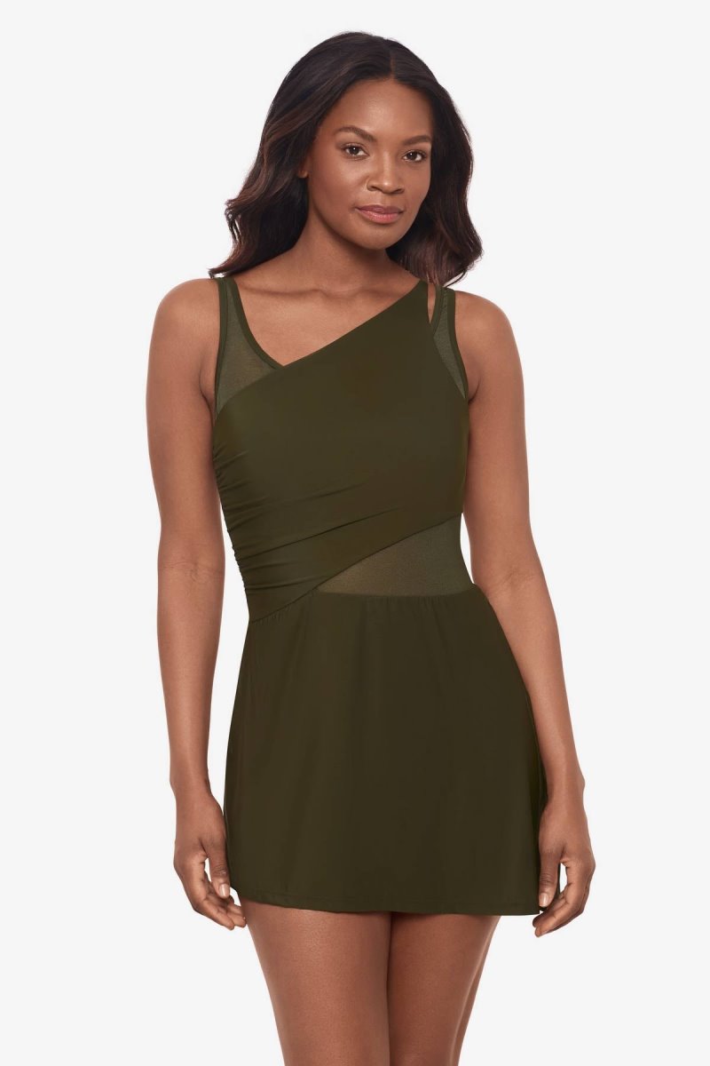 Women's Olive Network News Alina One Piece Swim Dress - Miraclesuit USA | XP718821S5