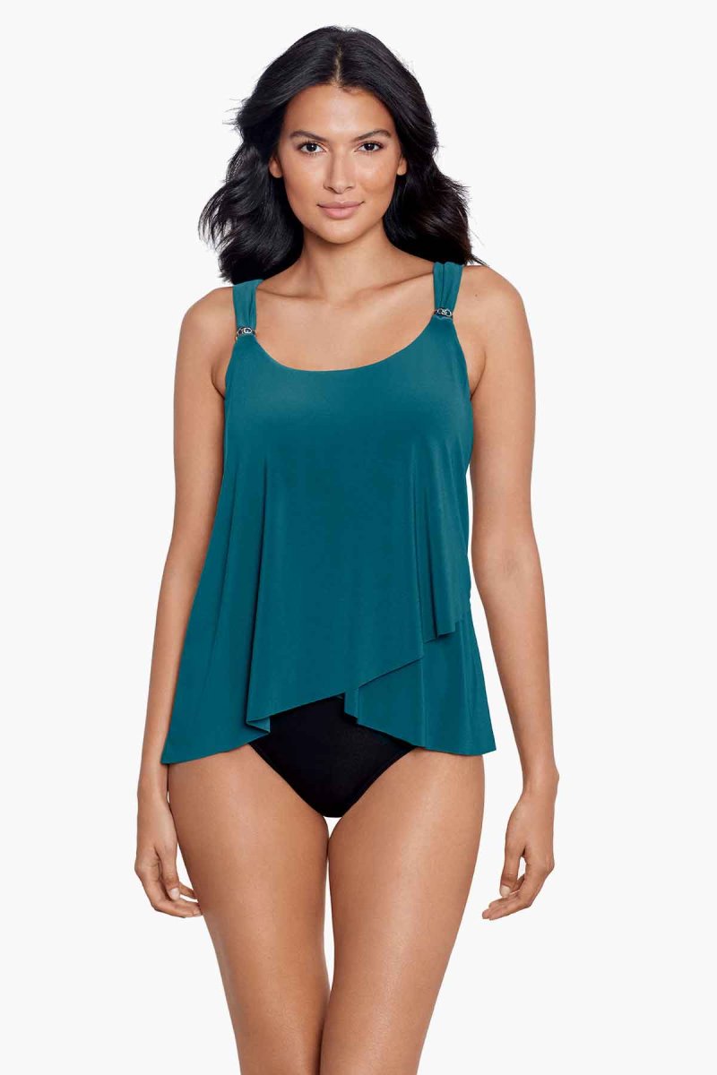 Women's Turquoise Razzle Dazzle Underwire DD Cups Tankini Tops - Miraclesuit USA | FR220832Y3